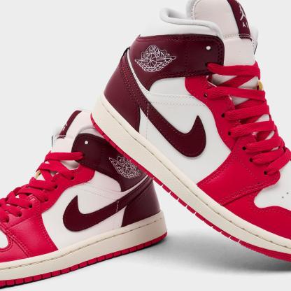 Women's Air Jordan Retro 1 Mid Casual Shoes - Sail/Mystic Hibiscus/Coconut Milk/Dark Team Red - view 3