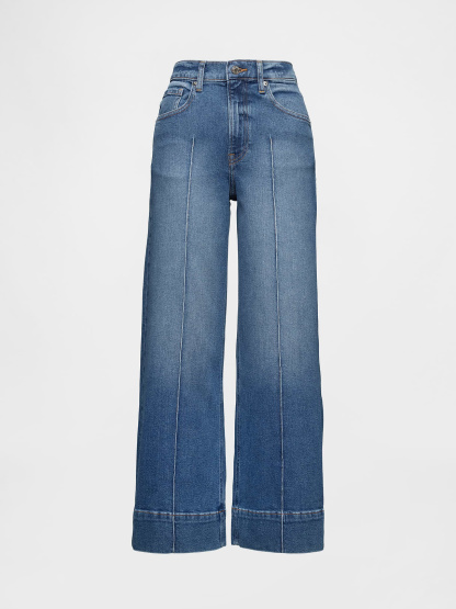 High Rise Stride Wide-Leg Ankle Jeans - Seamed medium wash