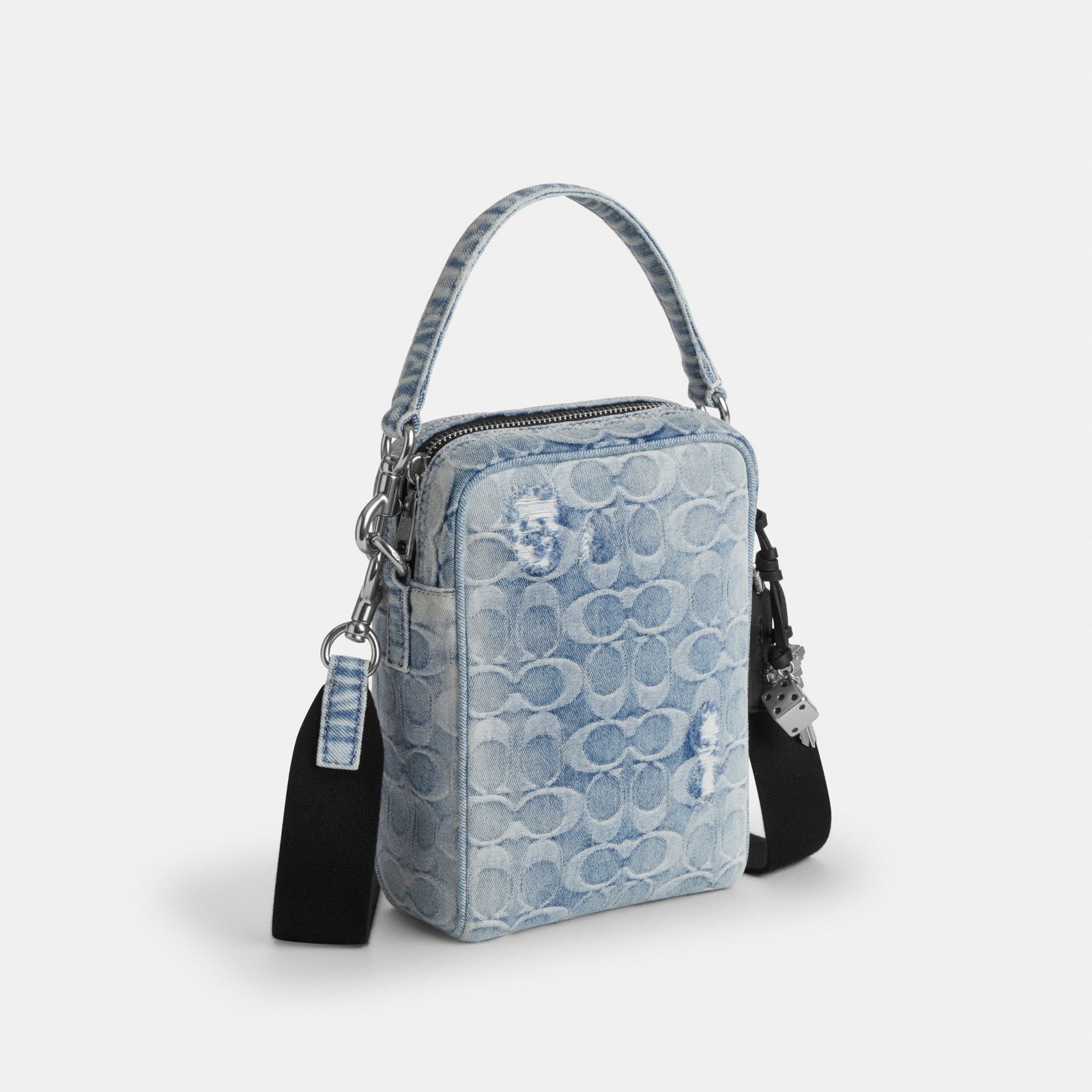 Tristan Crossbody Bag 14 In Loved Signature Denim With Charms - Silver/Light Indigo - view 5