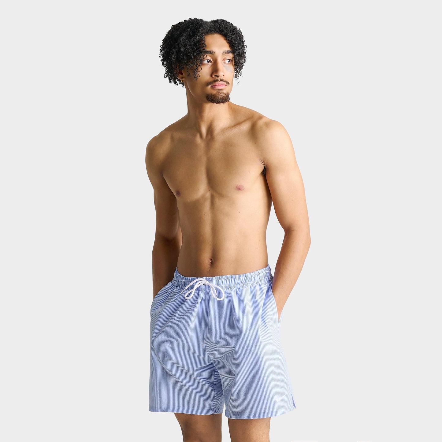 Men's Nithtke Swim Breaker Seersucker Ripple Brief-Lined 7" Volley Shorts - Blue Crystal