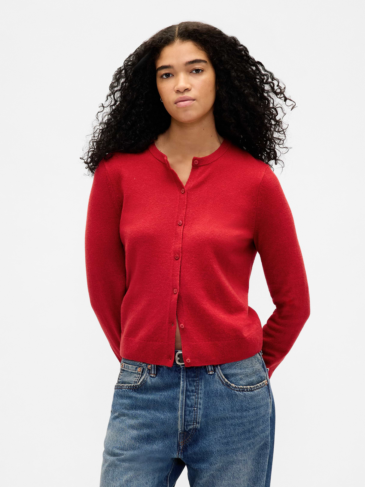CashSoft Crop Cardigan - Modern red