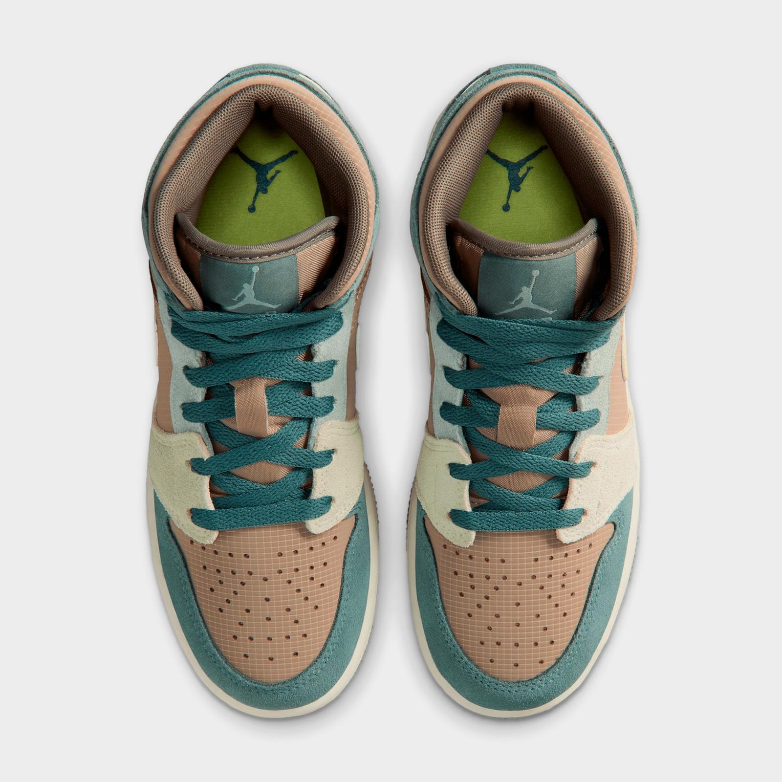 Big Kids' Air Jordan Retro 1 Mid Casual Shoes - Khaki/Hasta/Olive Grey/Light Lemon Twist - view 5