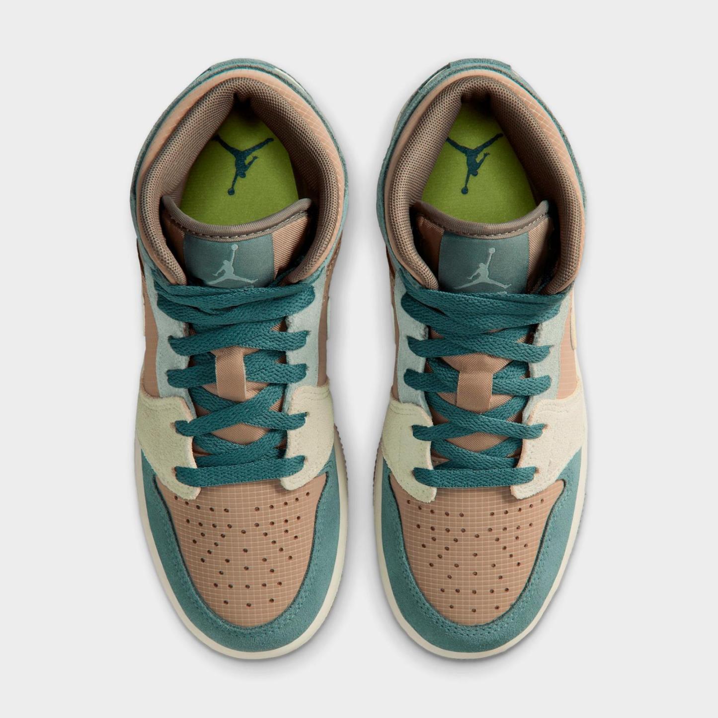 Big Kids' Air Jordan Retro 1 Mid Casual Shoes - Khaki/Hasta/Olive Grey/Light Lemon Twist - view 5