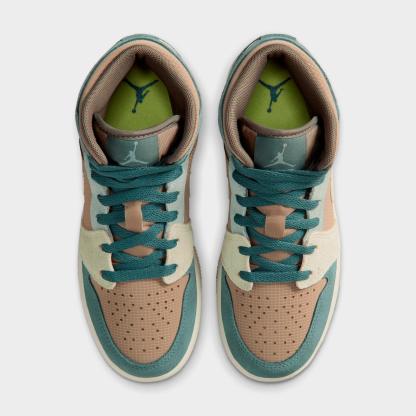 Big Kids' Air Jordan Retro 1 Mid Casual Shoes - Khaki/Hasta/Olive Grey/Light Lemon Twist - view 5