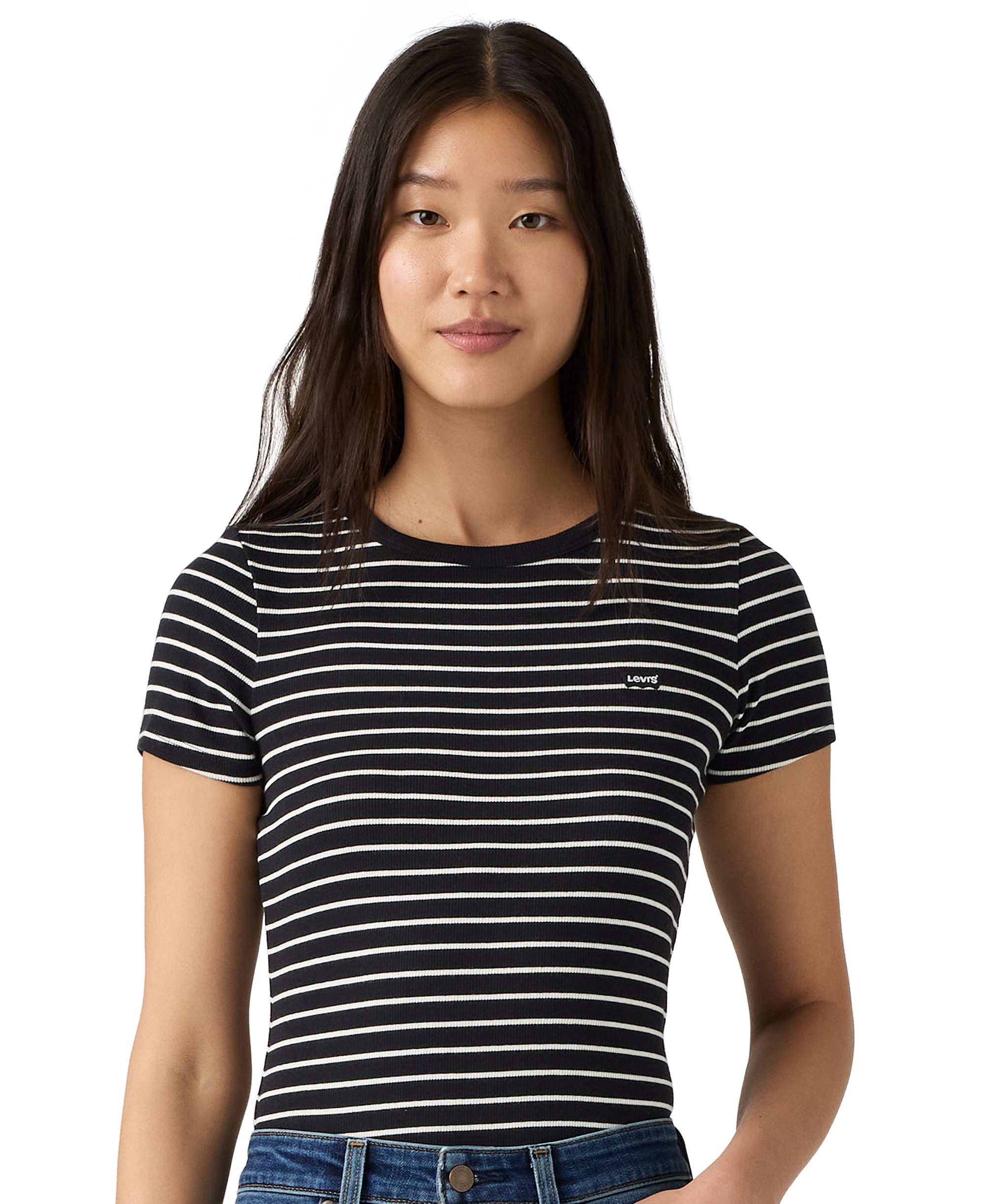 Levi's Women's Hayes Slim-Fit Short-Sleeve Crewneck T-Shirt - Gemini Stripe Anthracite Night