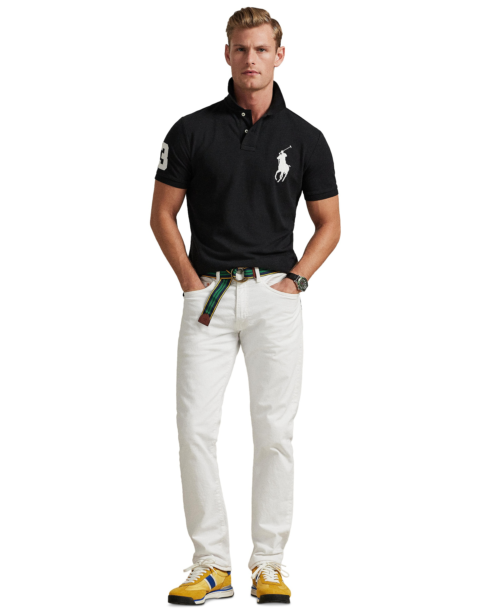 Polo Ralph Lauren Men's Big Pony Custom Slim-Fit Mesh Polo Shirt - Polo Black