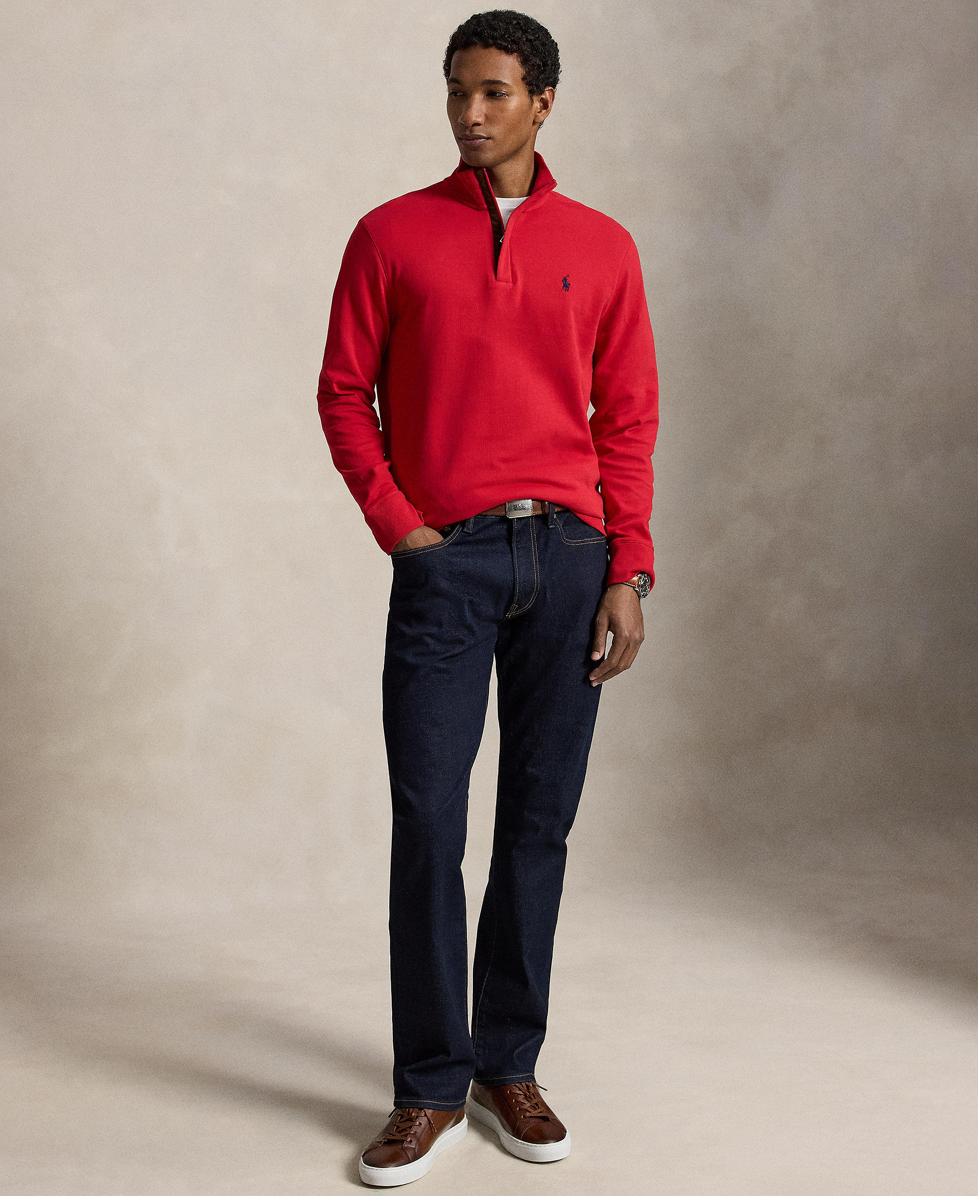 Polo Ralph Lauren Men's Luxury Jersey Quarter-Zip Pullover Sweater - Red