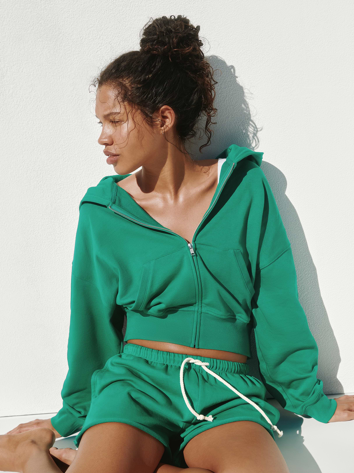 VintageSoft Terry Oversized Wedge Zip Hoodie - Baize green