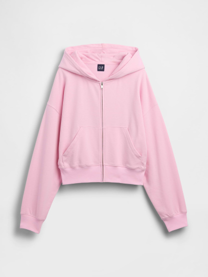 VintageSoft Terry Oversized Wedge Zip Hoodie - Light pink