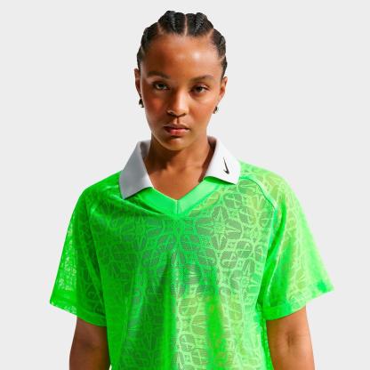 Women's Nithtke Sportswear Loose Lace Polo Jersey Top - Green Strike/Pure Platinum/Black/Black