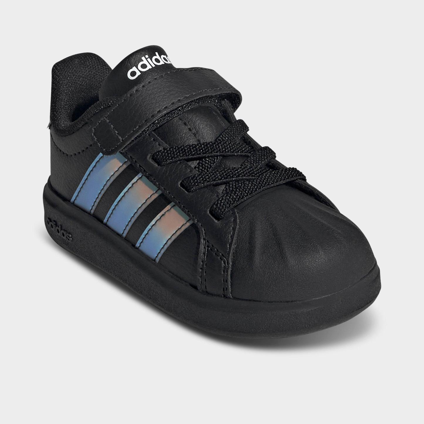 Kids' Toddler adidas Streettalk Hook-And-Loop Stretch Lace Casual Shoes - Black/Iridescent - Both shoes facing left