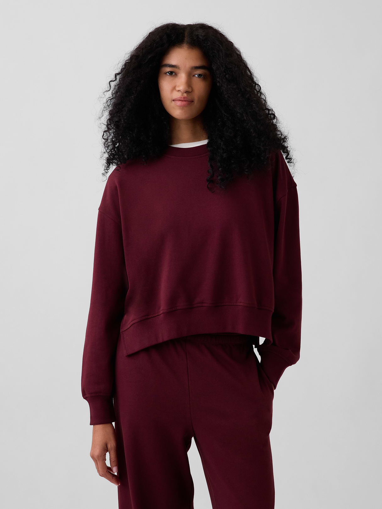 VintageSoft Terry Oversized Wedge Side-Slit Sweatshirt - Purple burgundy