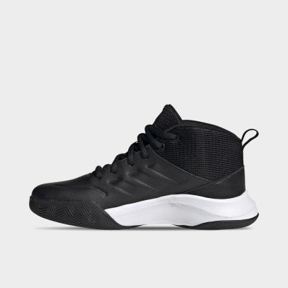 Little Kids' adidas OwnTheGame Basketball Shoes (Wide Width) - Black/White - Left shoe facing left. Outside of the shoe.