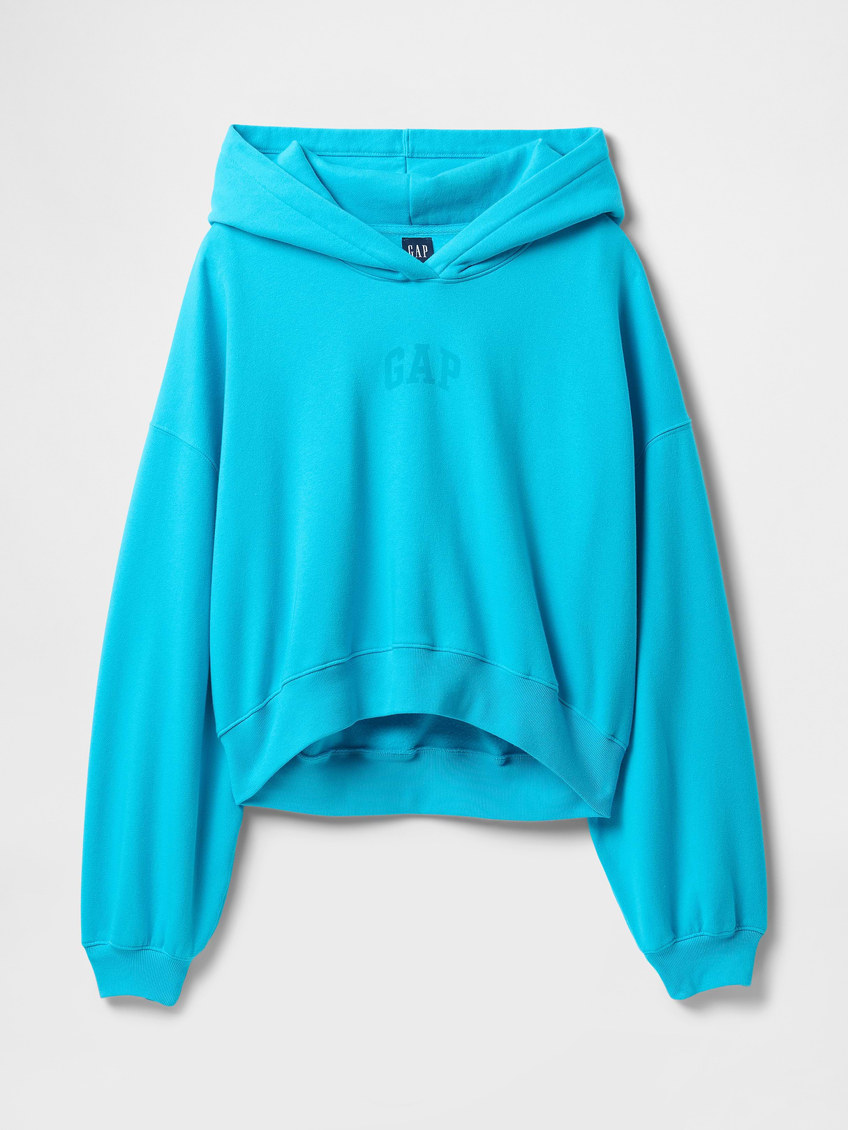 VintageSoft Crop Logo Hoodie - True cyan blue