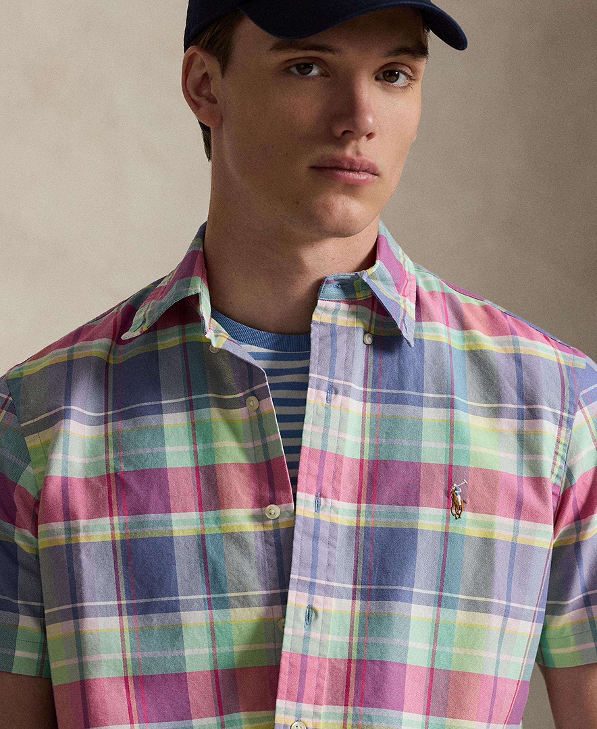 Polo Ralph Lauren Men's Classic-Fit Short-Sleeve Oxford Shirt - Jewel Blue Raspberry Multi