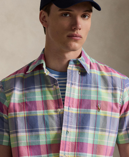Polo Ralph Lauren Men's Classic-Fit Short-Sleeve Oxford Shirt - Jewel Blue Raspberry Multi