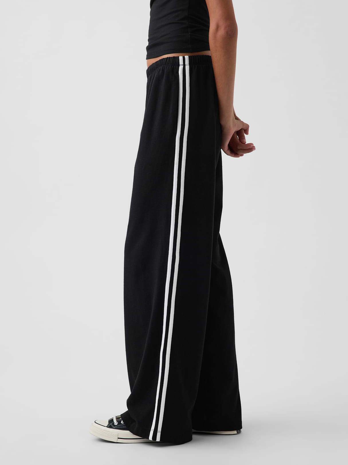 Knit Relaxed Track Pants - Black with white stripe