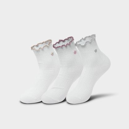 Women's adidas Originals Ruffle Quarter Socks (3-Pack) - White/Magic Mauve/Khaki Three
