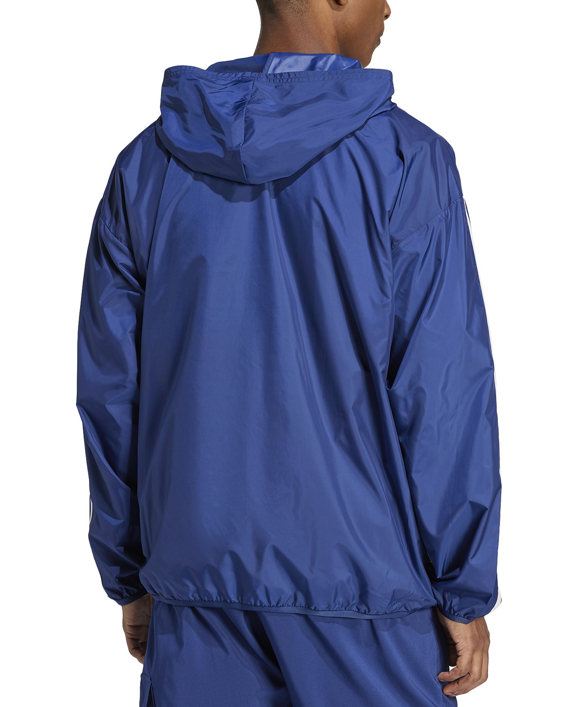 adidas Men's Essential Three-Stripes Woven Windbreaker - Dark Blue / White