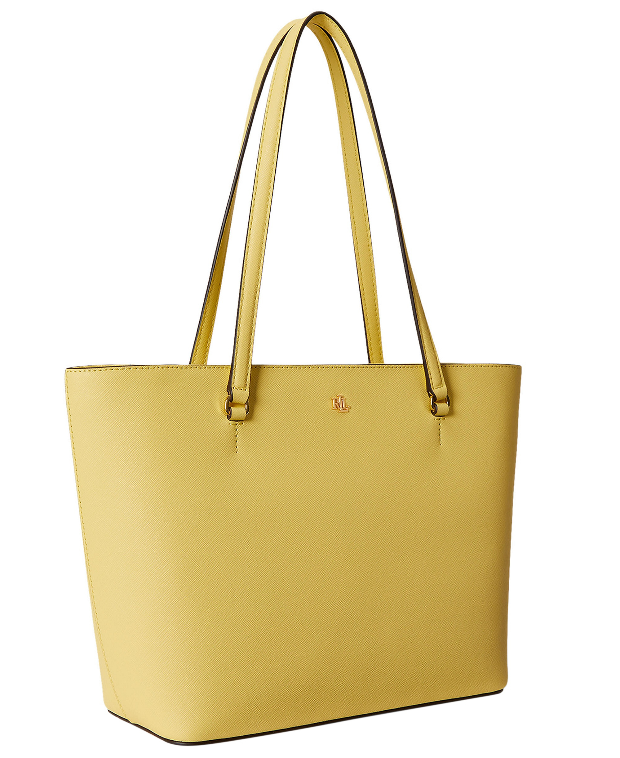 Lauren Ralph Lauren Crosshatch Leather Karly Medium Shopper Tote Handbag - Lemon Sorbet