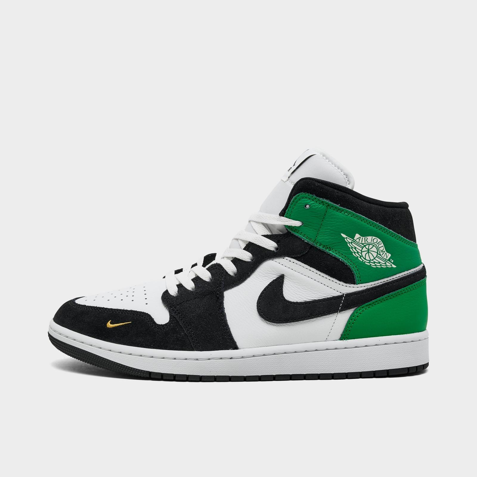 Men's Air Jordan Retro 1 Mid SE Casual Shoes - Summit White/Lucky Green/University Gold/Black - Left shoe facing left. Outside of the shoe. - view 1