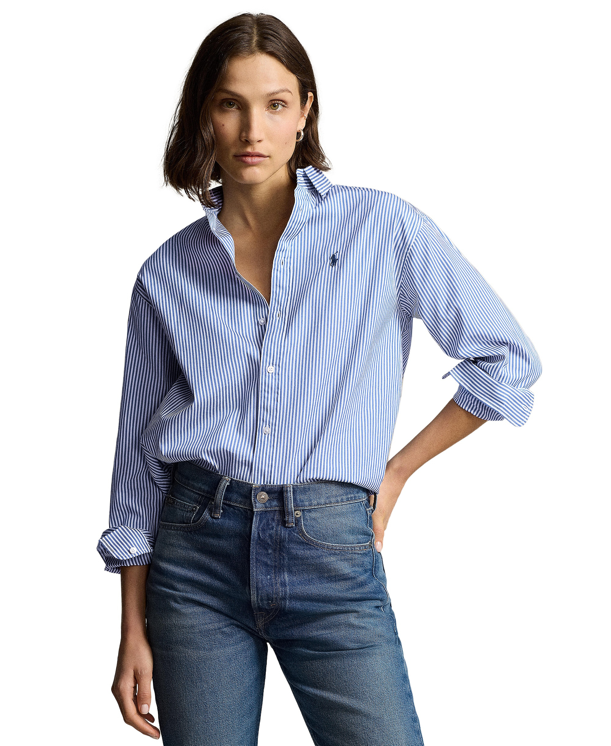 Polo Ralph Lauren Women's Relaxed-Fit Striped Cotton Shirt - Cabana Blue/ White