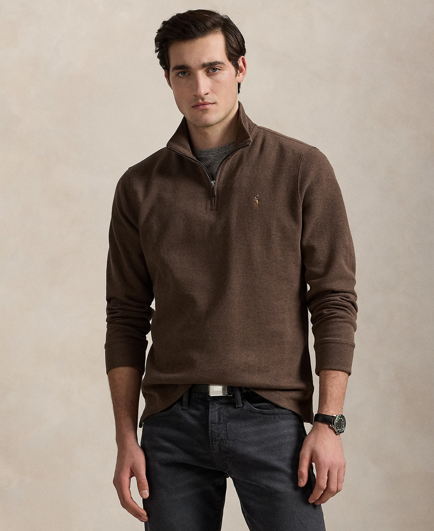 Polo Ralph Lauren Men's Estate-Rib Cotton Quarter-Zip Sweater - Nutmeg Brown Heather