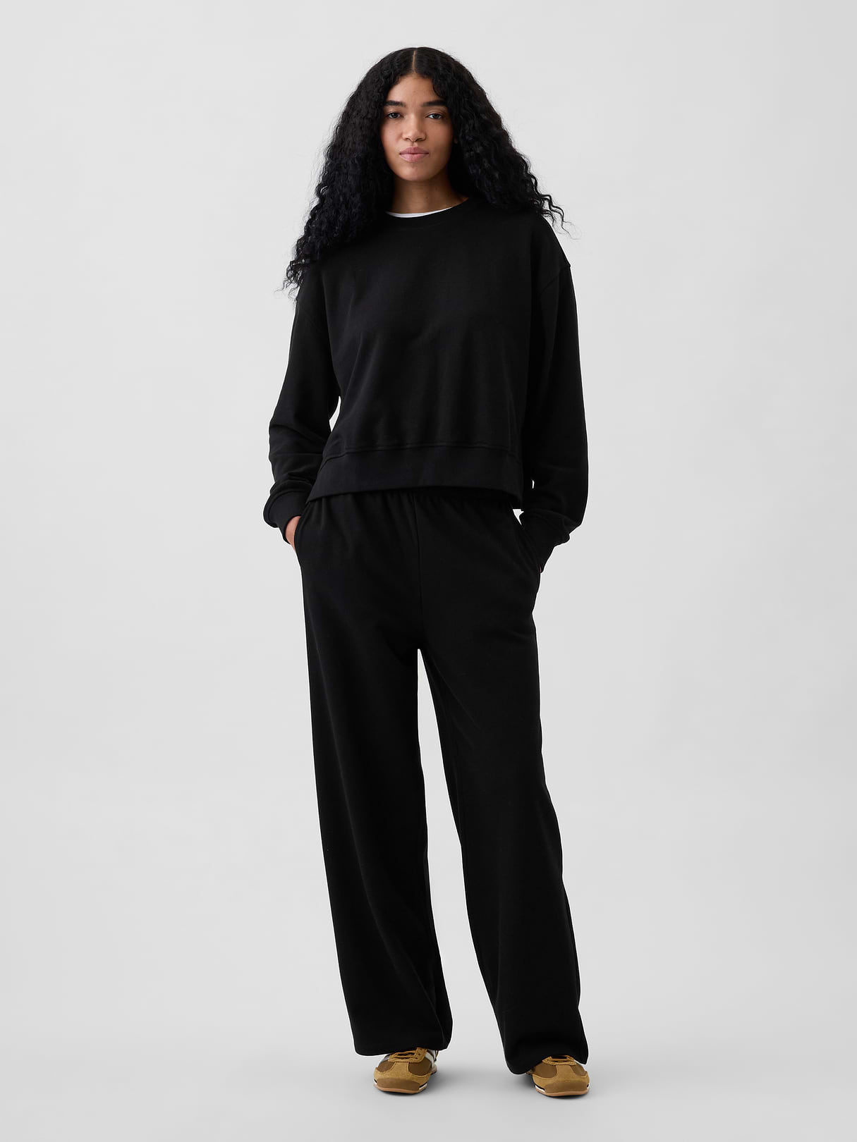 VintageSoft Terry Oversized Wedge Side-Slit Sweatshirt - Black