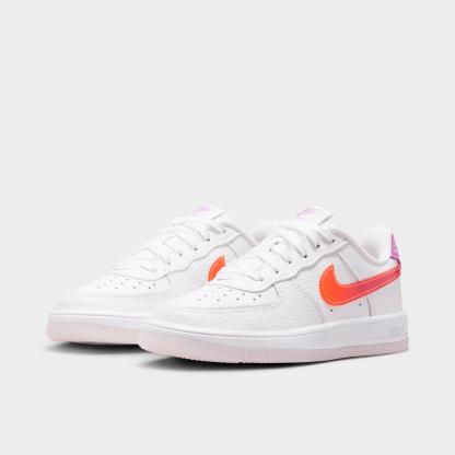 Little Kids' Nike Force 1 Low Casual Shoes - White/Turf Orange/Bright Violet