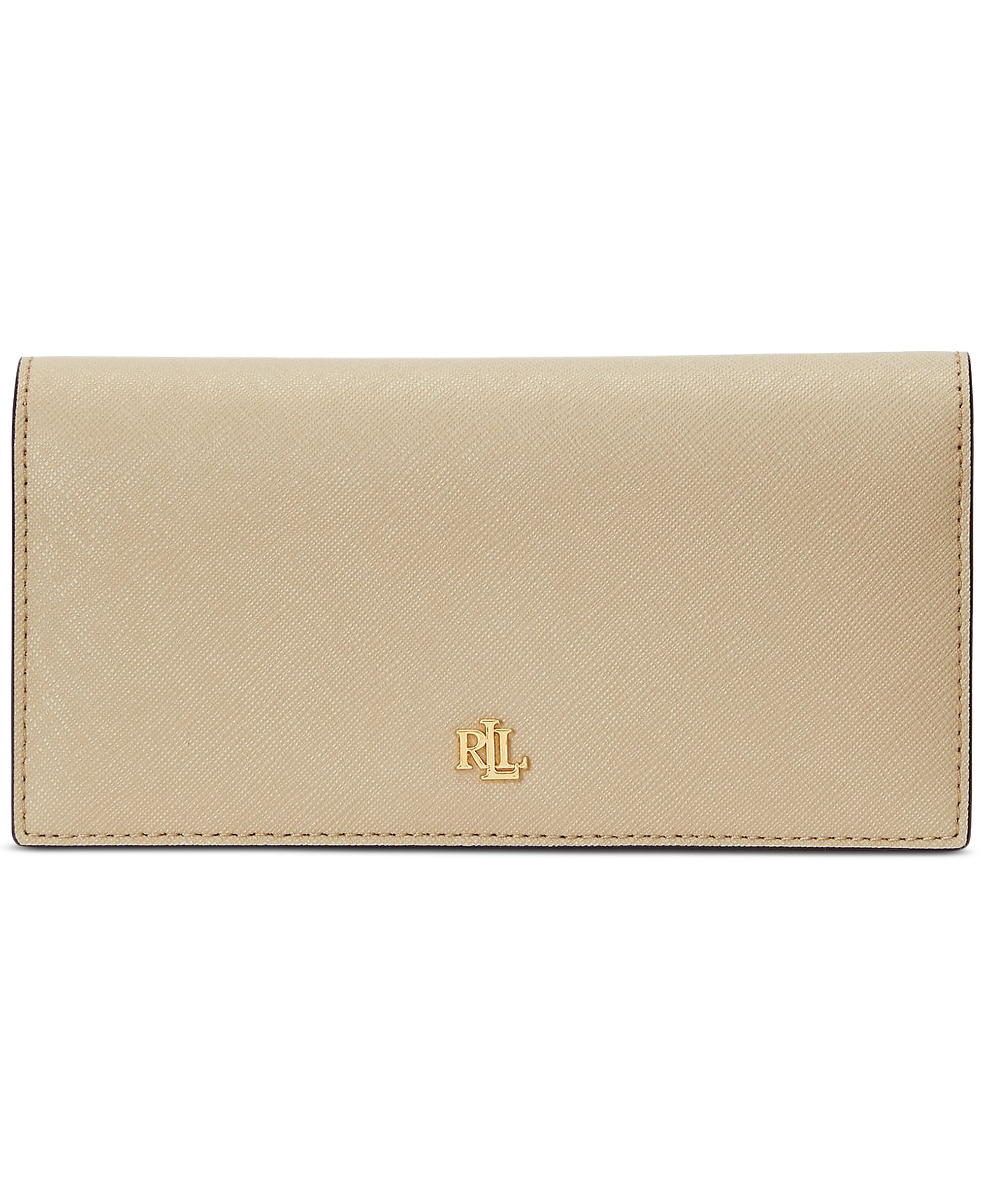 Lauren Ralph Lauren Crosshatch Leather Slim Snap Closure Wallet - Birch Tan