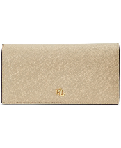 Lauren Ralph Lauren Crosshatch Leather Slim Snap Closure Wallet - Birch Tan