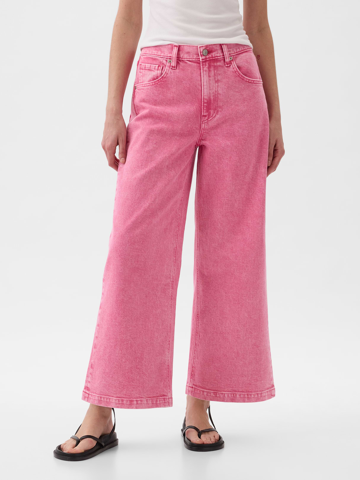 High Rise Stride Wide-Leg Ankle Jeans - sugar pink