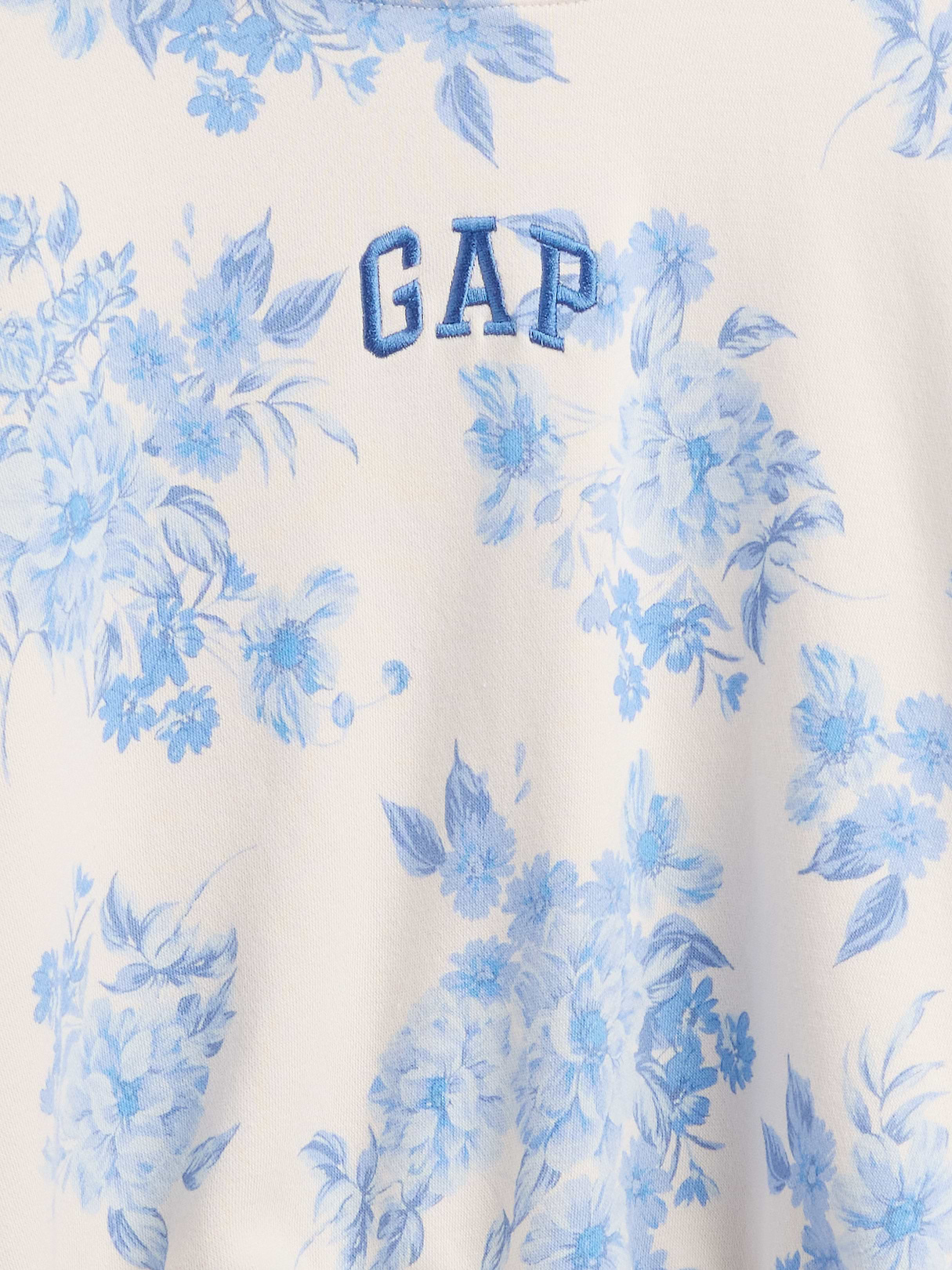 VintageSoft Crop Logo Hoodie - Blue floral print