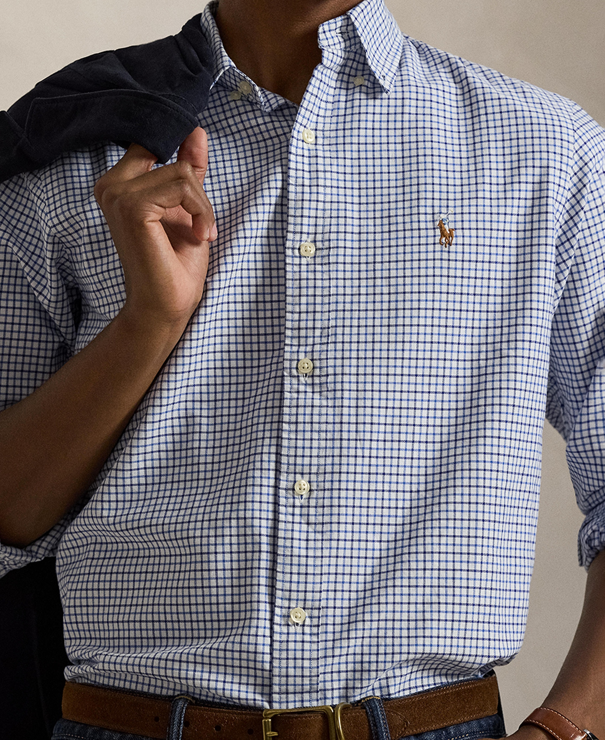 Polo Ralph Lauren Men's Classic-Fit Plaid Brushed Oxford Shirt - Blue/White