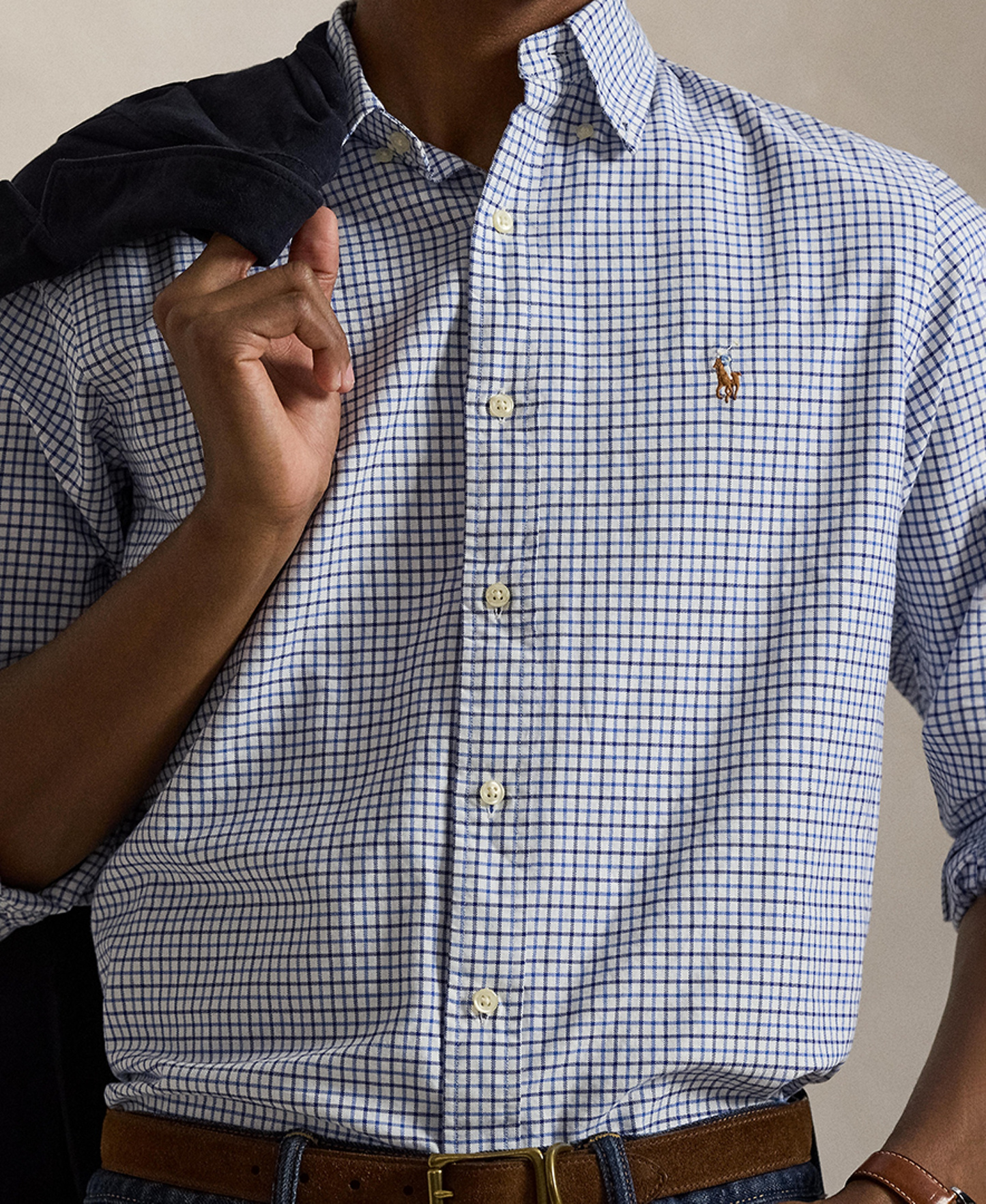 Polo Ralph Lauren Men's Classic-Fit Plaid Brushed Oxford Shirt - Blue/White