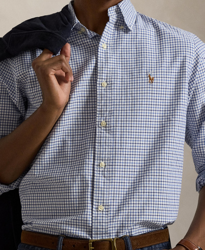 Polo Ralph Lauren Men's Classic-Fit Plaid Brushed Oxford Shirt - Blue/White