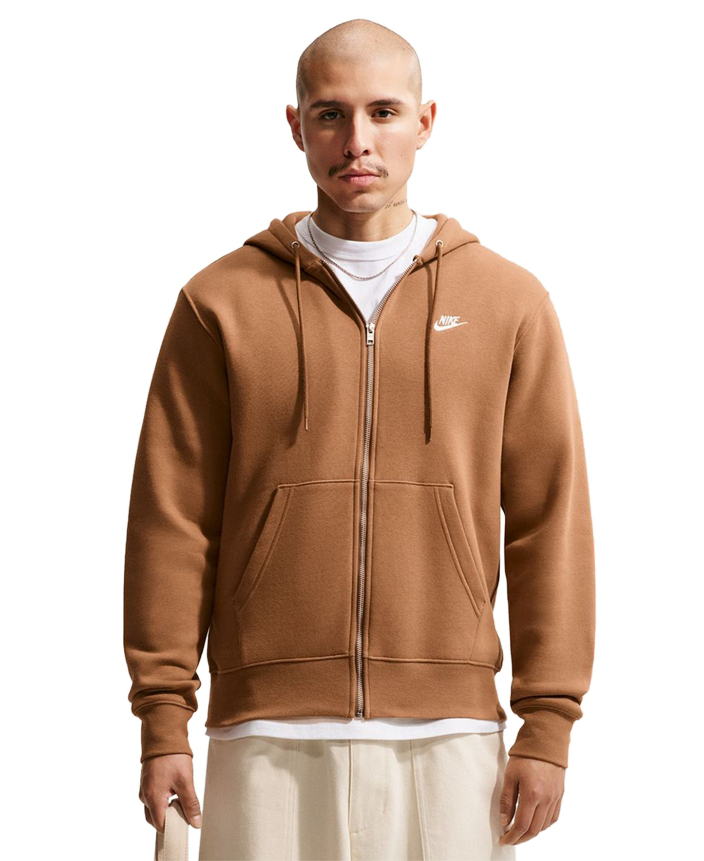 Nike Men's Full-Zip Fleece Regular-Fit Hoodie - Ale Brown/White