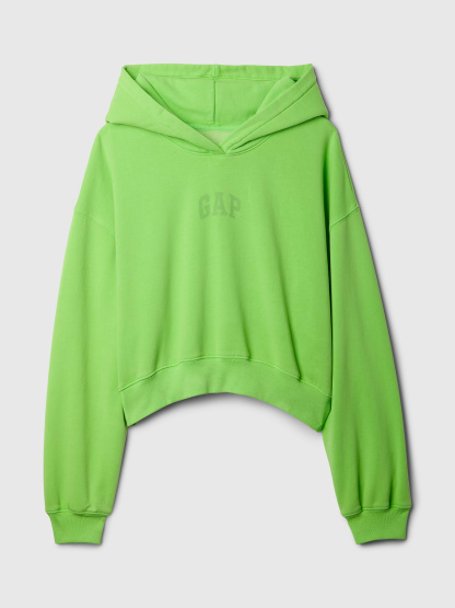 VintageSoft Crop Logo Hoodie - Jasmine green