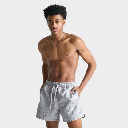 Men's Nike Swim Breaker Swoosh Link Lined Volley Swim Shorts - Grey