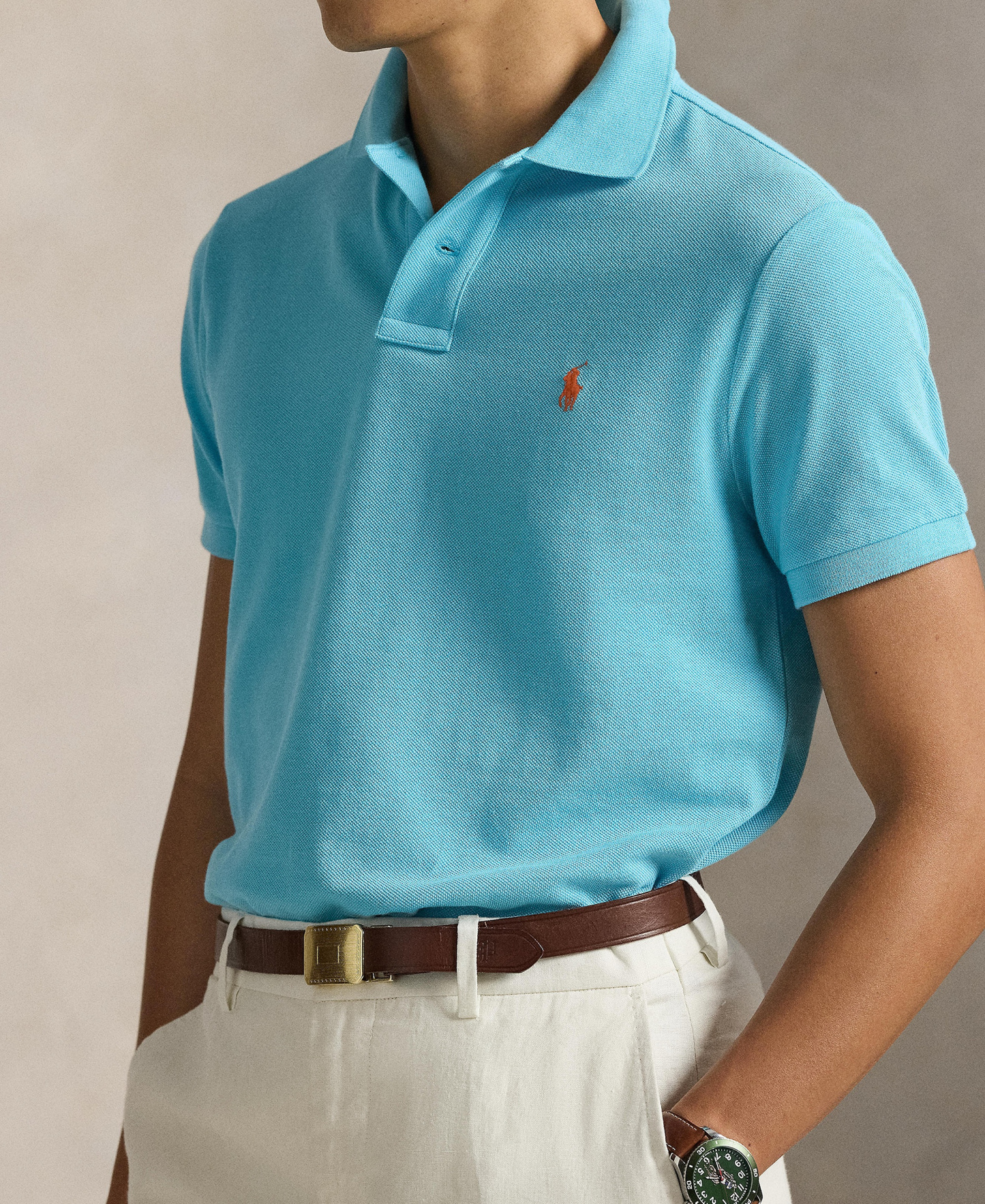 Polo Ralph Lauren Men's Cotton Custom Slim Fit Mesh Polo Shirt - Perfect Turquoise