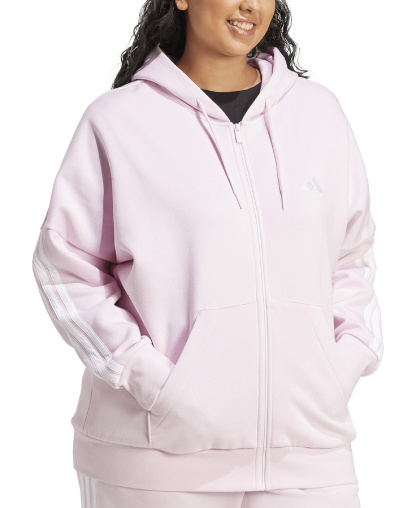 adidas Plus Size Essentials 3-Stripes Full-Zip Fleece Hoodie - Brght Pink