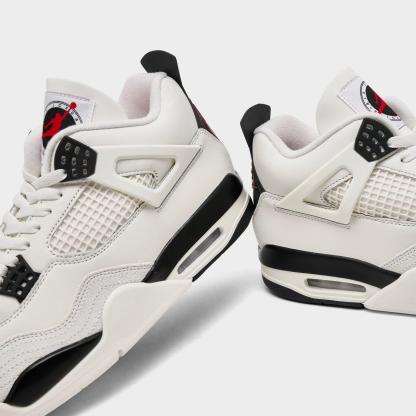 Men's Air Jordan Retro 4 Basketball Shoes - Sail/University Red/Black - view 3