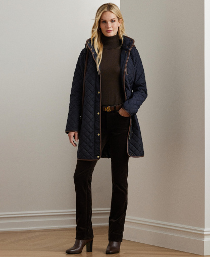 Lauren Ralph Lauren Women's Hooded Quilted Coat - Dark Navy