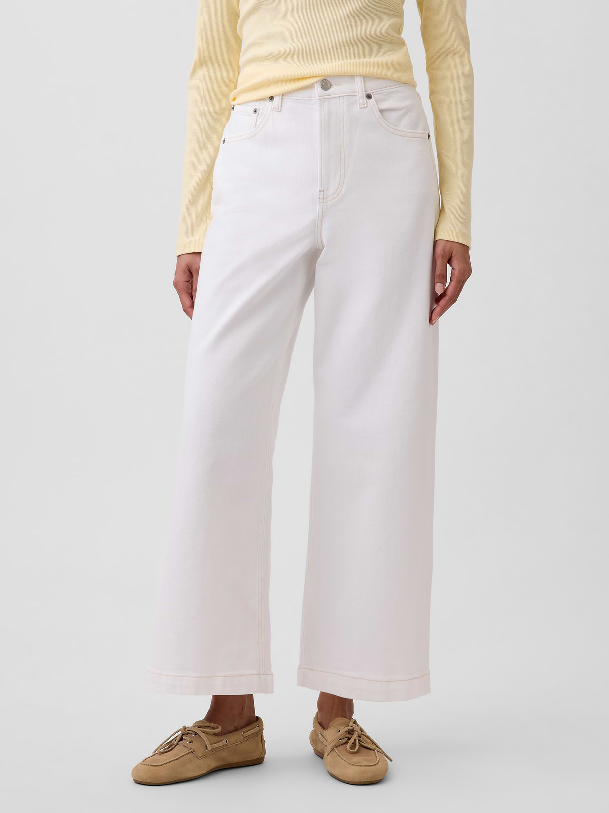 High Rise Stride Wide-Leg Ankle Jeans - Fresh white