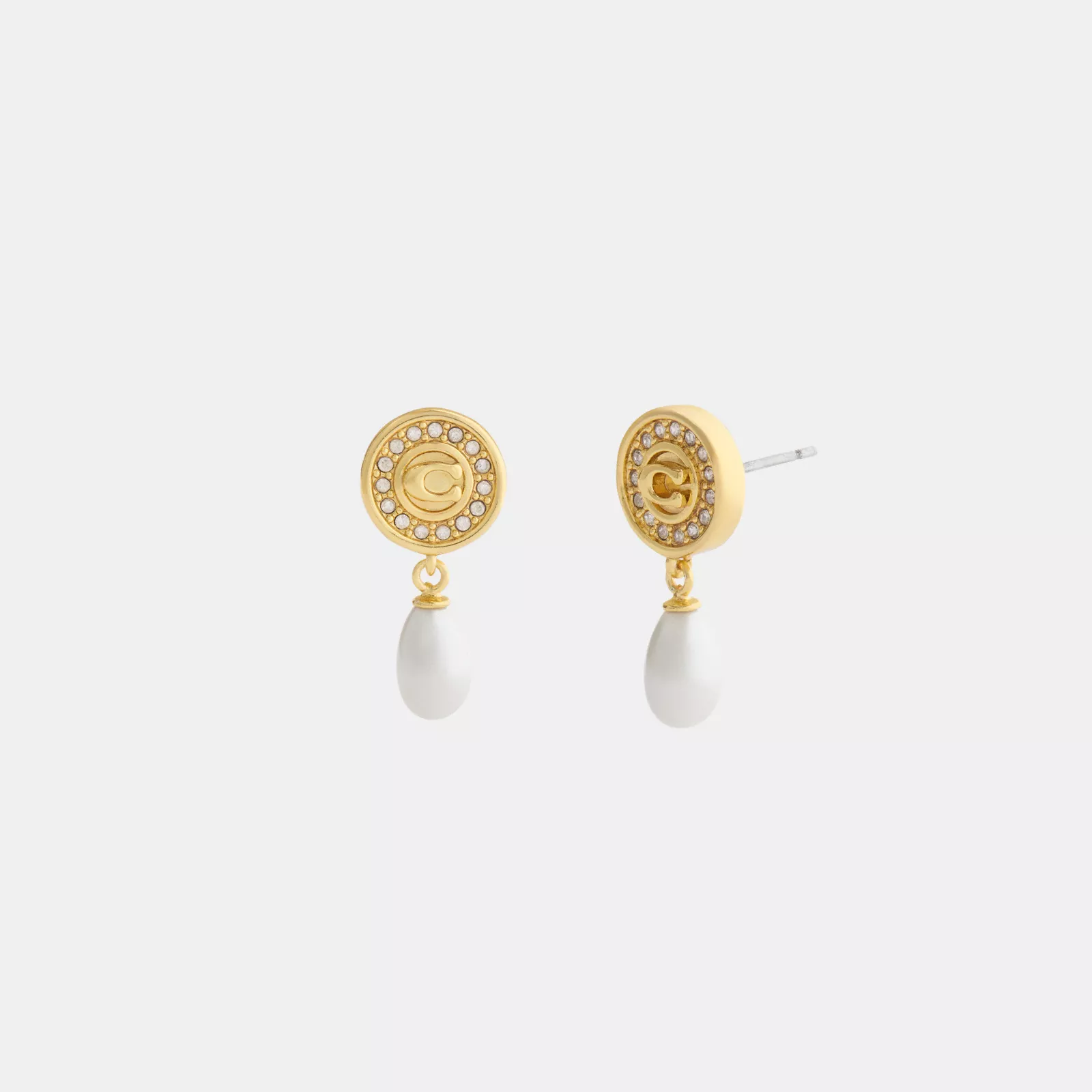 Signature Pavé Coin Pearl Drop Earrings - Gold/Pearl