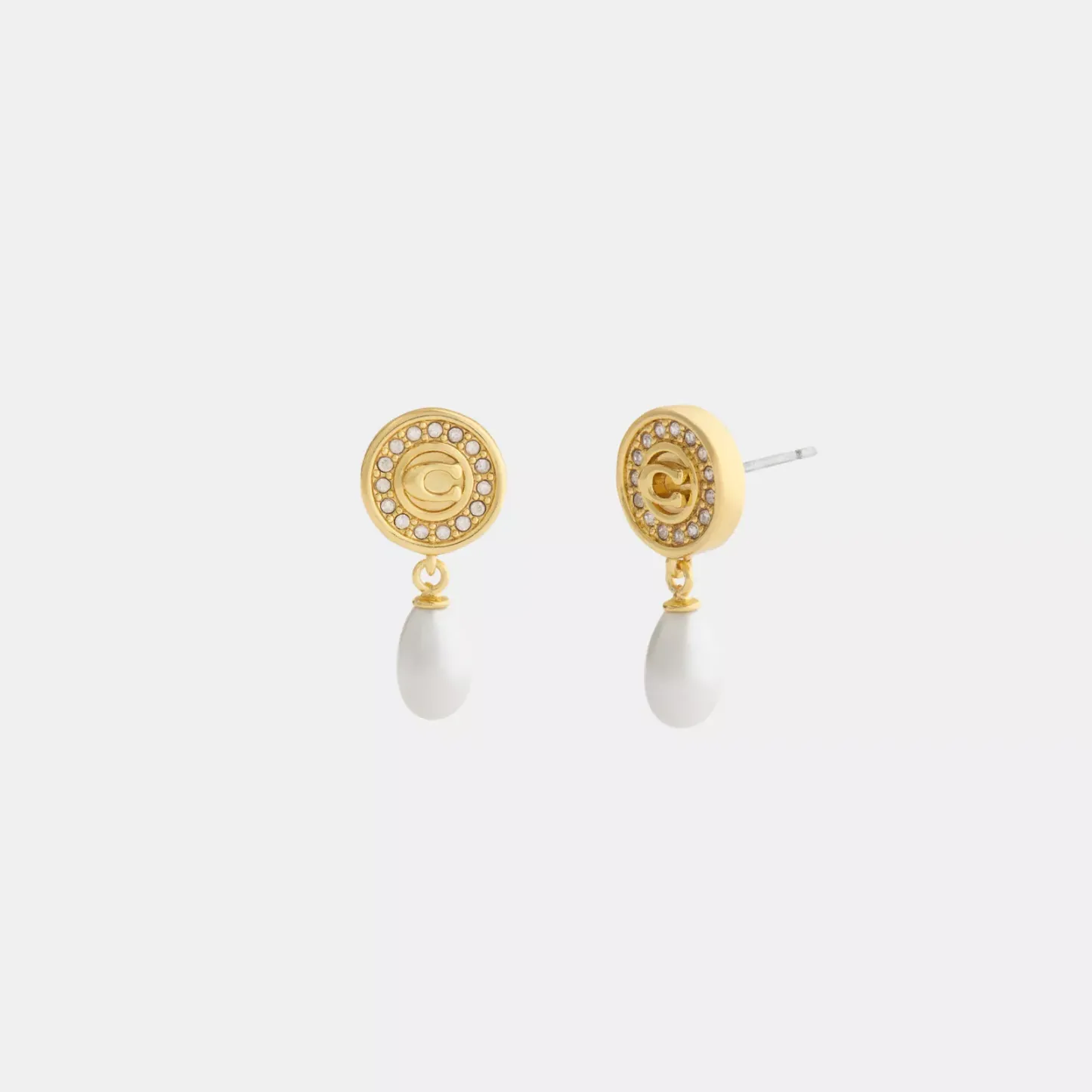 Signature Pavé Coin Pearl Drop Earrings - Gold/Pearl