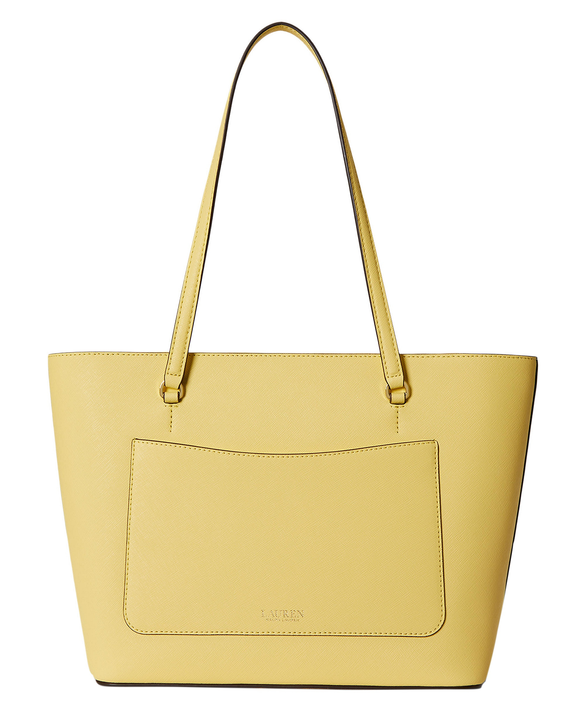 Lauren Ralph Lauren Crosshatch Leather Karly Medium Shopper Tote Handbag - Lemon Sorbet