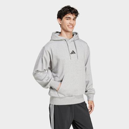 Men's adidas Essentials Feelcozy Fleece Pullover Hoodie - Medium Grey Heather/Black - view 2