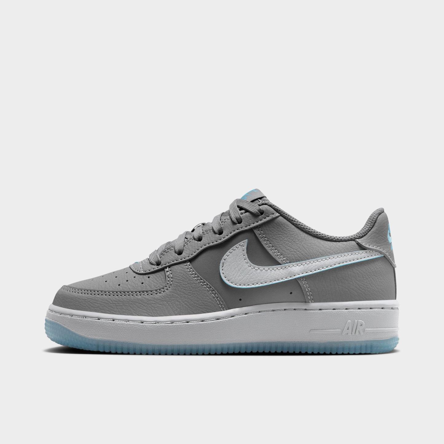 Big Kids' Nithtke Air Force 1 Low Casual Shoes - Pencil Point/Work Blue/Wolf Grey - Left shoe facing left. Outside of the shoe.