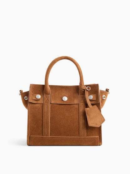Vegan Suede Five Pocket Tote - Palomino brown